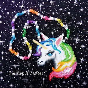 Rainbow Unicorn Mini Perler Bead Kandi Necklace